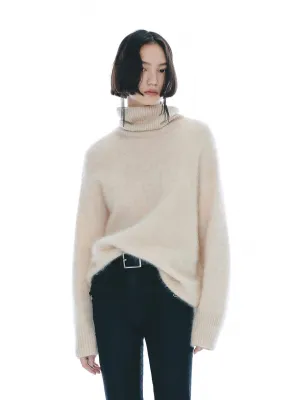 Cashmere Turtleneck Fuzzy Sweater